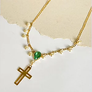Emerald Cross Pearl Necklace
