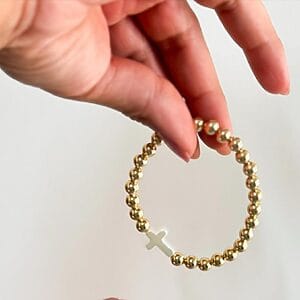 Gold Beaded Bracelets with Cross