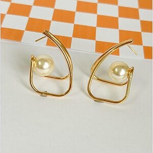 Modern Golden Pearl Earrings