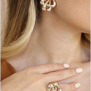 Knot Statement Set gold knot ring 18k gold plated jewelry set statement gold jewelry hypoallergenic gold jewelry luxury gold earrings and ring modern gold jewelry design bold gold jewelry set