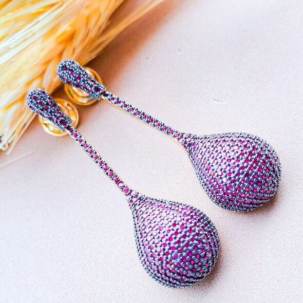 Rosé Elegance Drop Earrings Pink zirconia crystal semi-jewelry Luxury for women