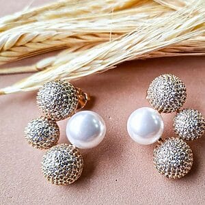Gold Beaded and Pearl Earrings