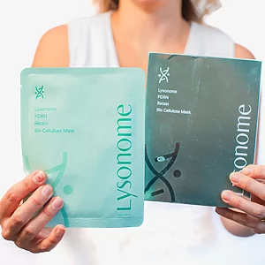 Lysonome PDRN Retain Bio-Cellulose Mask box set, 30g × 5EA, coconut enzyme sheet mask for hydration and anti-aging.