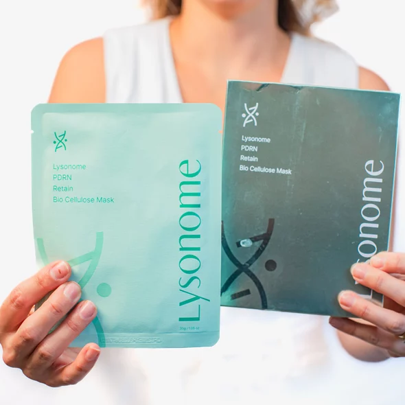 Lysonome PDRN Retain Bio-Cellulose Mask box set, 30g × 5EA, coconut enzyme sheet mask for hydration and anti-aging.