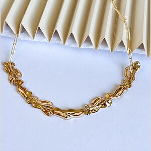 Molten Link Statement Necklace with sculptural molten center links and paperclip chain, 18k gold plated