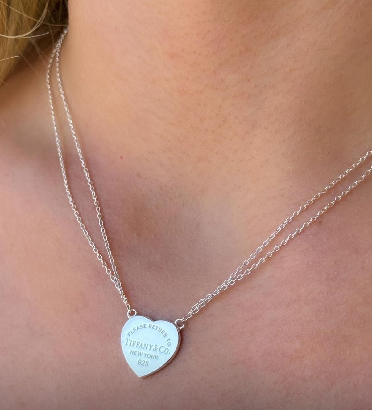 tiffany style heart pendant necklace sterling silver 925 | Sterling Silver Heart Pendant Tiffany Style 925 Necklace Silver Heart Pendant Tiffany necklace with Tiffany-style engraving and double chain design.