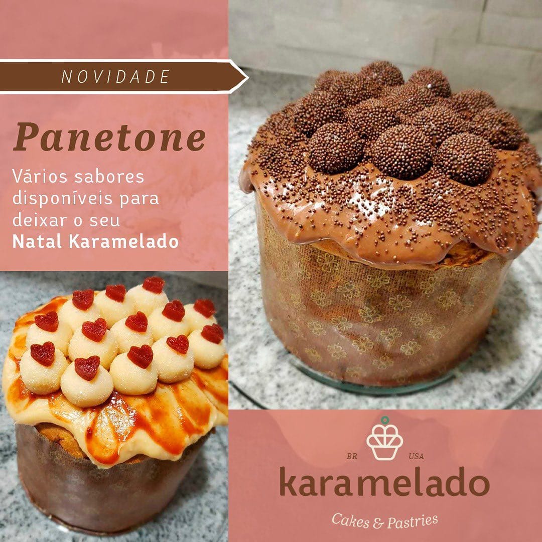 karamelado brigadeiro panettone holiday | Karamelado Brigadeiro Panettone Brazilian-style Brigadeiro panettone from Karamelado, beautifully decorated with chocolate glaze and topped with brigadeiro truffles. The panettone is presented in a festive setting, highlighting its rich chocolate filling and elegant holiday design