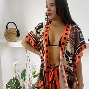 Tropical pareo skirt and sheer kimono beach set by Fashion Brasil Sun and Sea, Brazilian resort wear.