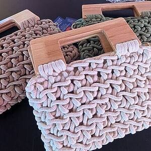 Hand‑Crocheted Wooden Handle Bag - Fashion Brasil Sun and Sea
