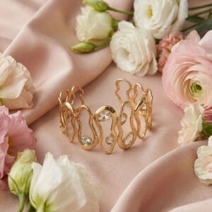 Gold diamond-style bracelet with sparkling stones, symbolizing everlasting love and an elegant Mother’s Day jewelry gift.