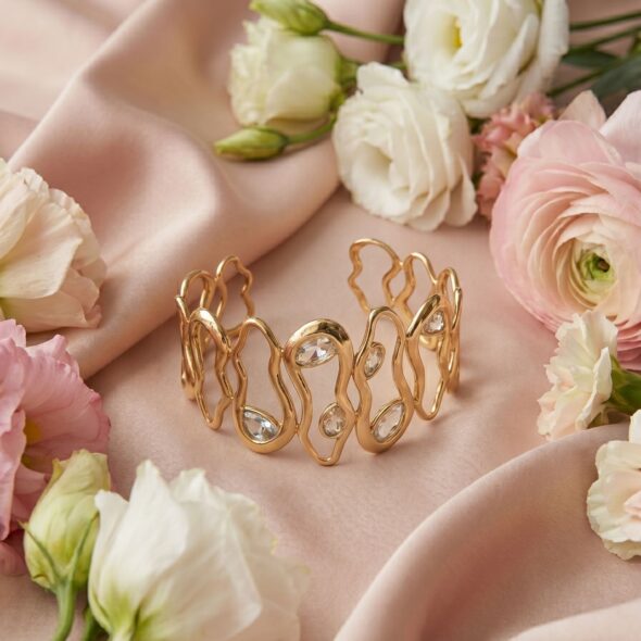Gold diamond-style bracelet with sparkling stones, symbolizing everlasting love and an elegant Mother’s Day jewelry gift.