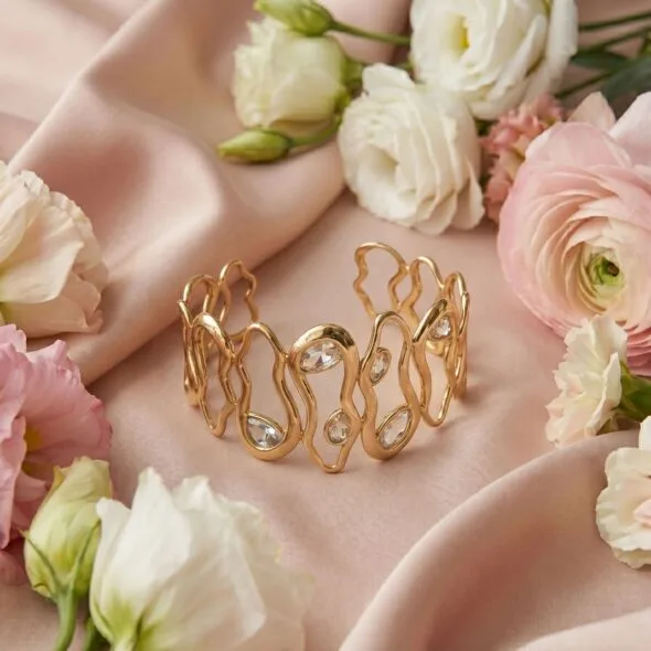 Gold diamond-style bracelet with sparkling stones, symbolizing everlasting love and an elegant Mother’s Day jewelry gift.