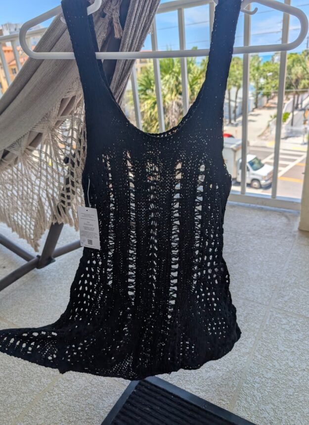 Black Crochet knit Beach Dress  Fashion Brasil Sun and Sea - Favesin - Elegant Black Crochet knit Beach Dress with an open knit Design and flowy