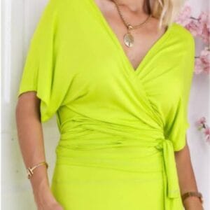 Bright lime flowing midi dress with relaxed silhouette, Fashion Brasil Sun and Sea.
