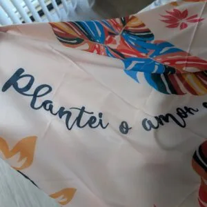 Colorful abstract print long sarong beach wrap with coral and blue tones, Fashion Brasil Sun and Sea.