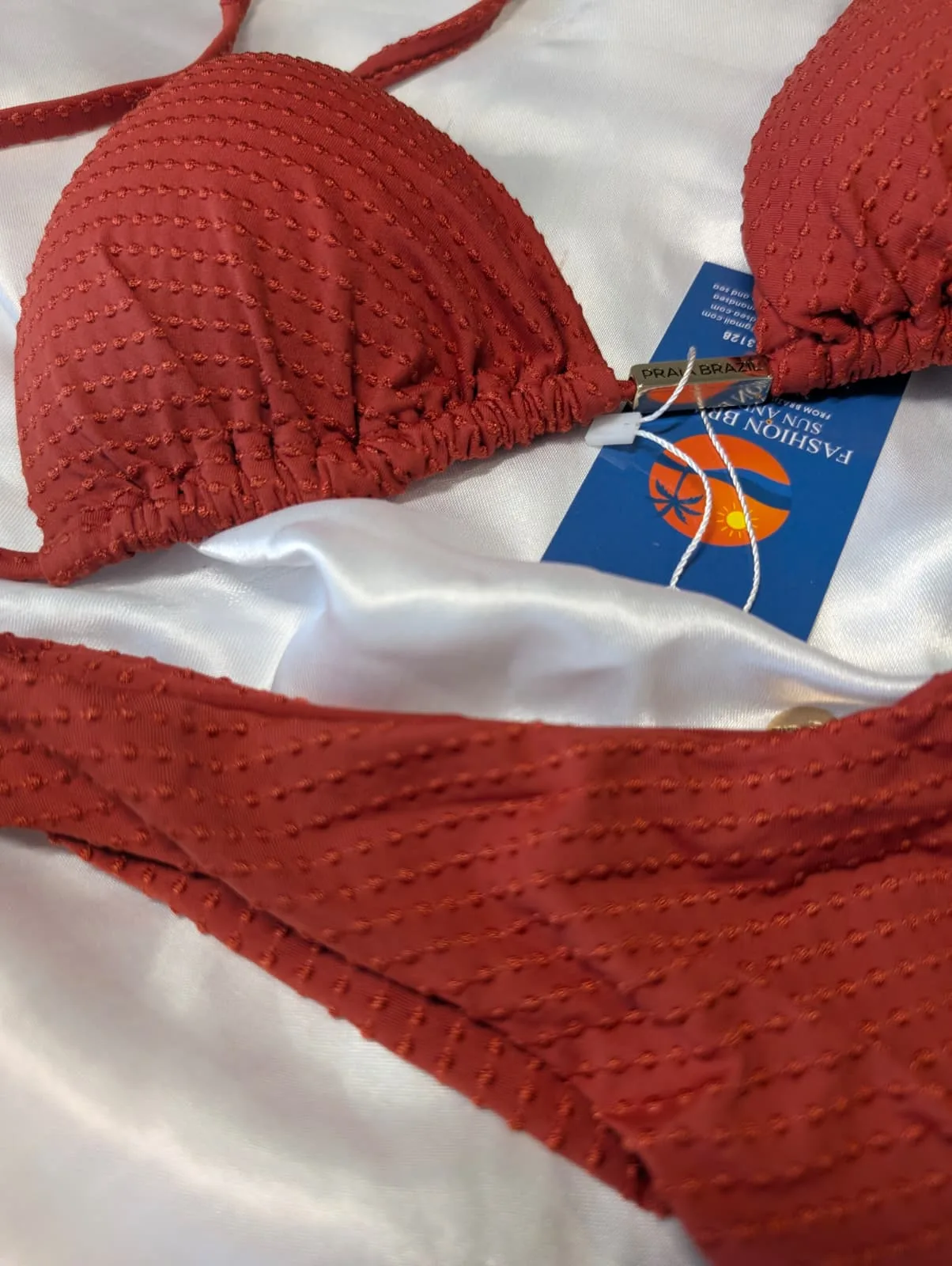 terracotta textured triangle bikini fashion brasil sun and sea 1 | Terracotta Textured Triangle Bikini – Fashion Brasil Sun and Sea Terracotta textured triangle bikini with Brazilian cut and adjustable ties, Fashion Brasil Sun and Sea.