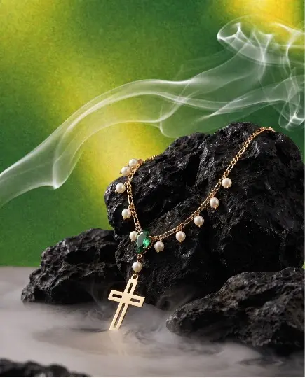WhatsApp Image 2026 06 29 at 1.27.16 PM | Emerald Cross Pearl Necklace Emerald Cross Pearl Necklace - Image 2