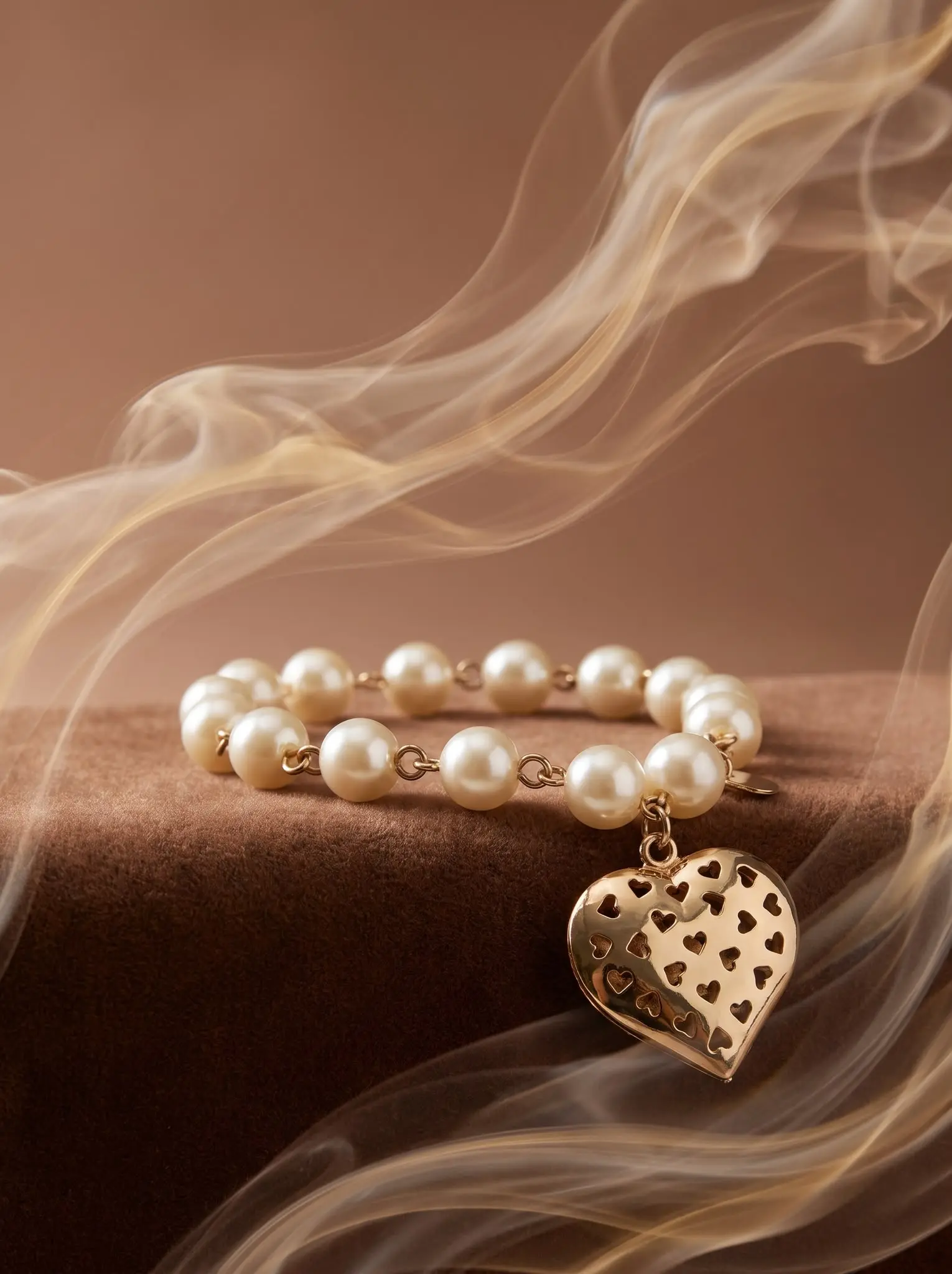 love pearl heart bracelet madu joia rara | Love Pearl Heart Bracelet – Madu Joia Rara Gold-tone bracelet with pearl-inspired beads and an open heart charm, symbolizing love and elegance by Madu Joia Rara.
