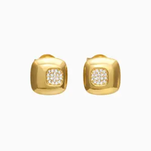 Mari Semijoias geometric square earrings with sparkling zirconia center and 18K gold-plated finish