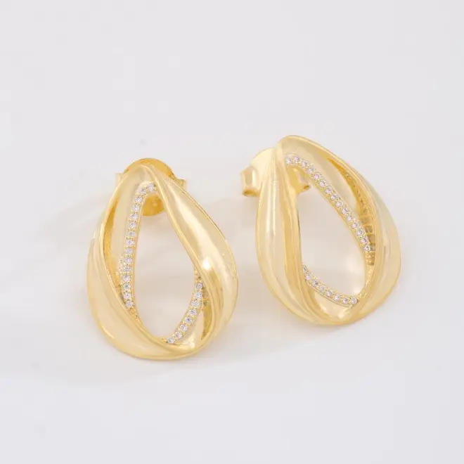 mari semijoias hollow teardrop zirconia earrings front | Hollow Teardrop Zirconia Earrings - Mari Semijoias Close-up of Mari Semijoias open teardrop earrings featuring brilliant zirconia details