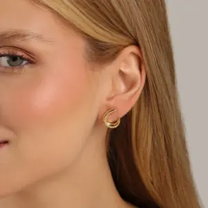 Mari Semijoias organic hoop earrings with crystal zirconia accents and 18K gold-plated finish