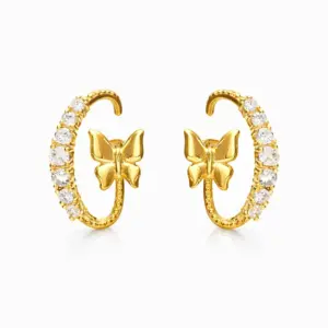 Mari Semijoias butterfly ear hook earrings with sparkling zirconia stones and 18K gold-plated finish