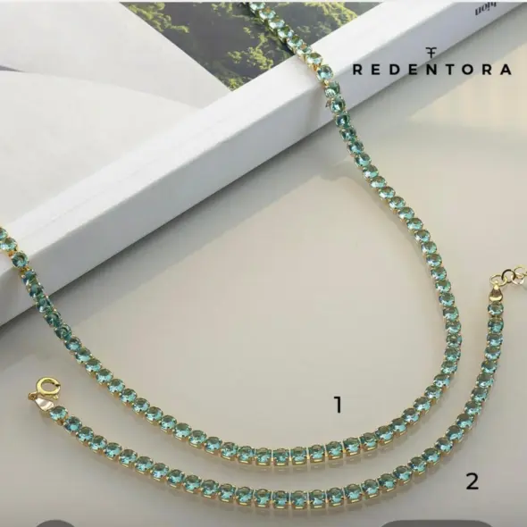 Mari Semijoias Ocean Majesty Riviera Necklace with ocean-blue crystals and gold-plated finish