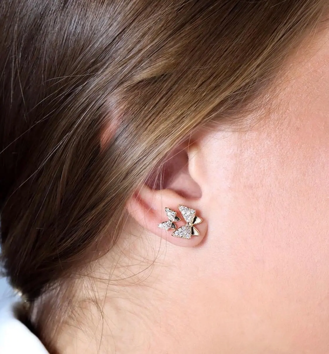 mari semijoias butterfly sparkle duo earrings front | Butterfly Sparkle Duo Earrings - Mari Semijoias Mari Semijoias Butterfly Sparkle Duo Earrings with zirconia butterfly stud designs