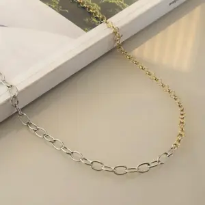 Mari Semijoias two-tone Cartier link necklace with gold and silver oval chain links