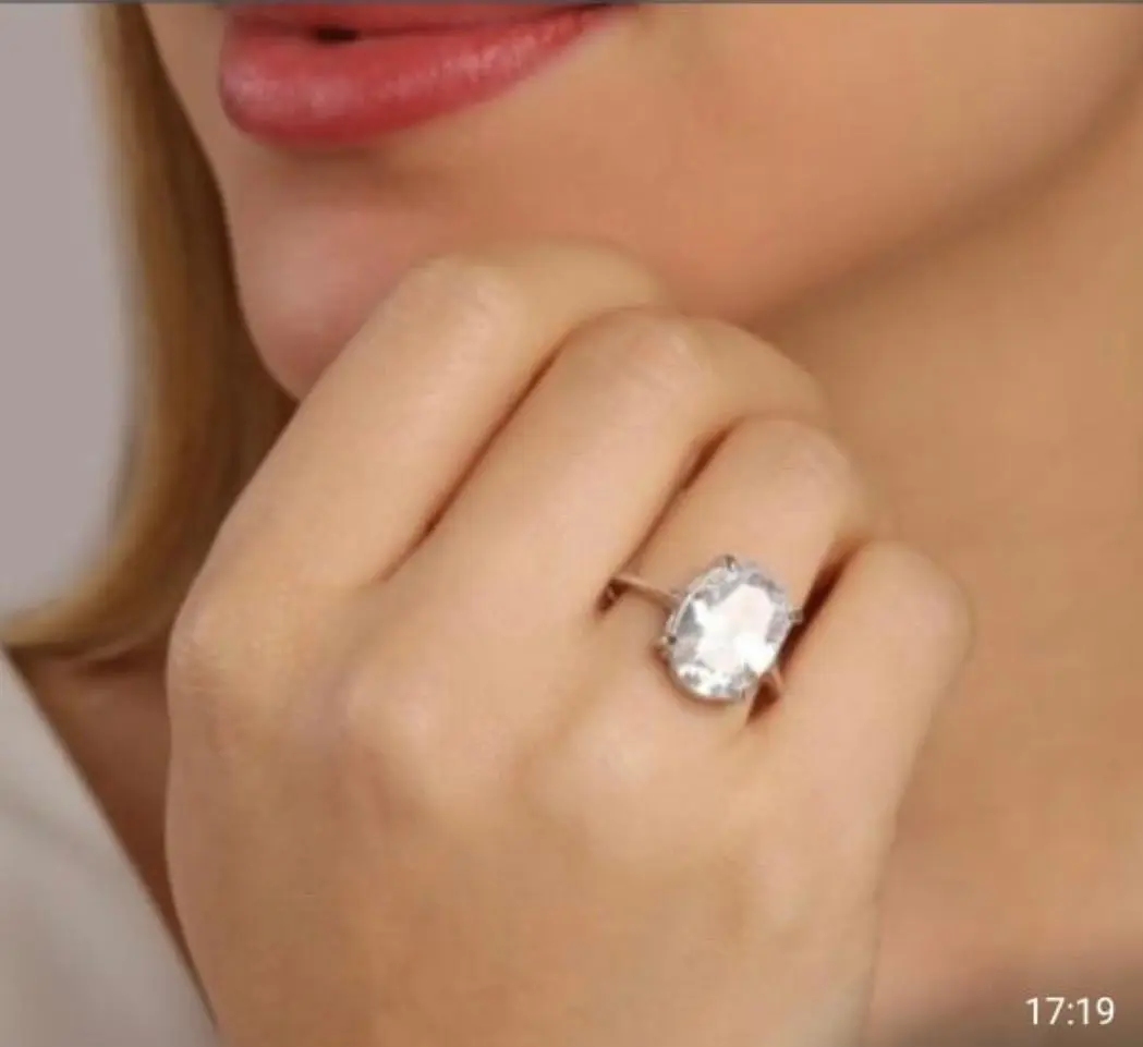 oval solitaire zirconia ring mari semijoias front | Oval Solitaire Zirconia Ring - Mari Semijoias Oval Solitaire Zirconia Ring by Mari Semijoias featuring a large oval-cut crystal zirconia in a rhodium setting