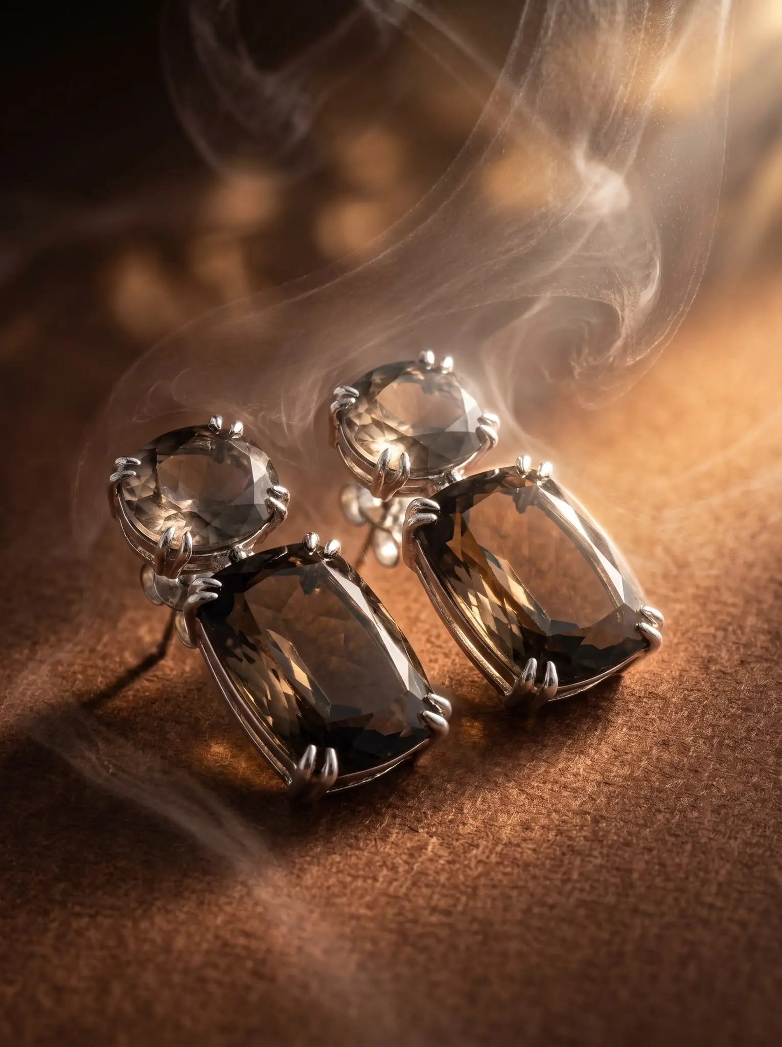 quartz elegance earrings madu joia rara | Quartz Elegance Earrings – Madu Joia Rara Quartz Elegance Earrings Elegant drop earrings featuring faceted quartz-inspired stones in warm brown tones, set in a polished silver-tone finish and displayed on a luxurious golden background, showcasing timeless sophistication by Madu Joia Rara.