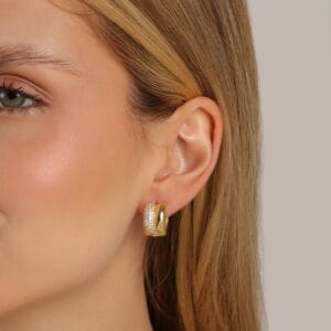 Gold Pavé & Polished Double-Band Huggie Hoop Earrings – Mari Semijoias