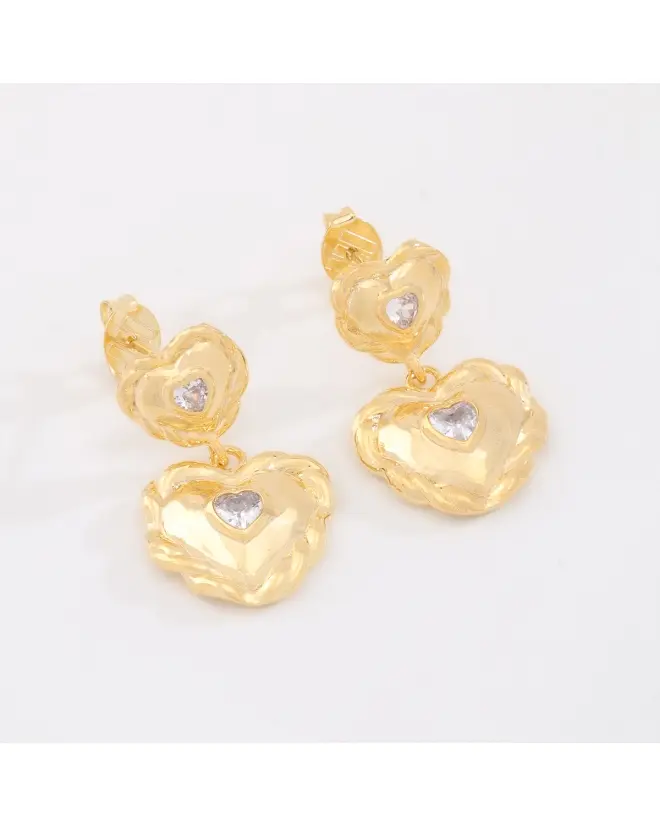 br 00745 1 | Gold Double Heart Drop Earrings with Zirconia Center - Mari Semijoias Gold Double Heart Drop Earrings with Zirconia Center - Mari Semijoias - Image 3