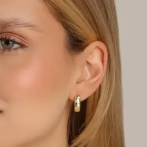 Medium Gold Hoop Earrings with Embedded Zirconia - Mari Semijoias